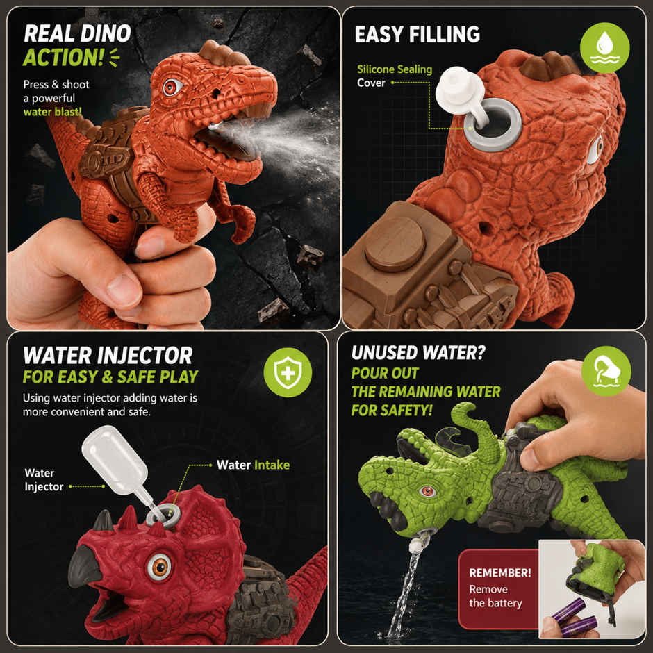 Toytales Dinosaur Water Gun 135A | T-Rex Animal Figures Toys For Kids | Assorted|Gift|Animal