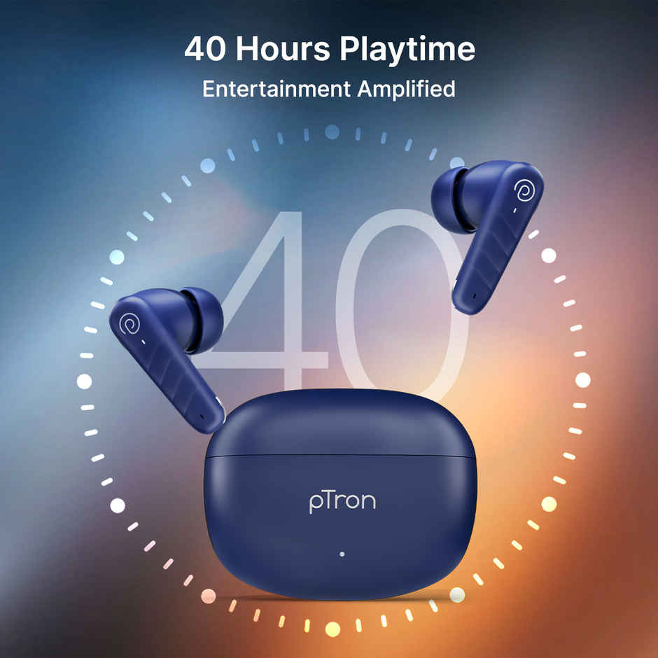 pTron Bassbuds Spark TWS Earbuds w 40hrs Playtime, Clear Calls, Pristine Audio and PX5 | Blue
