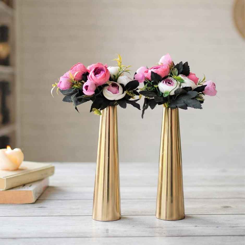 Behoma Metal Slim Cone Flower Vase - Gold | Set of 2 | 8.07 Inch