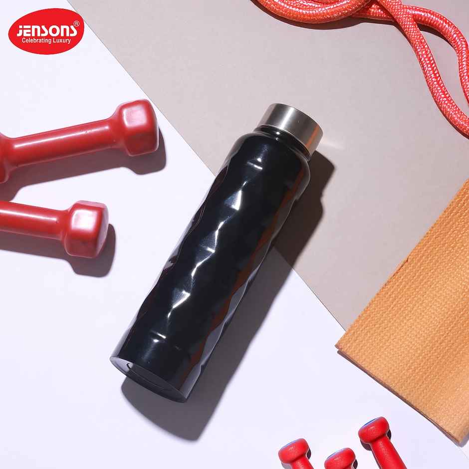 Jensons Stainless Steel Single Wall Diamond Bottle 1 Liter | Black - 1 L