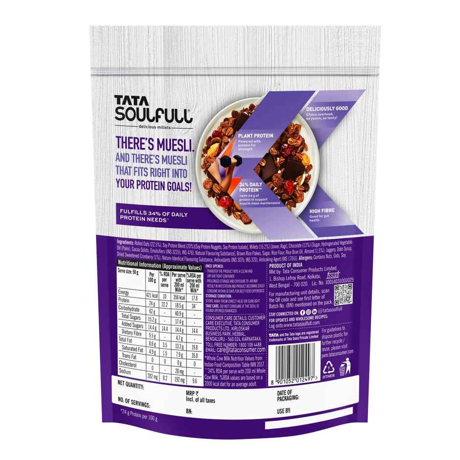 Tata Soulfull Hi-Protein Millet Muesli | 24g Protein | Choco Almond Cranberry