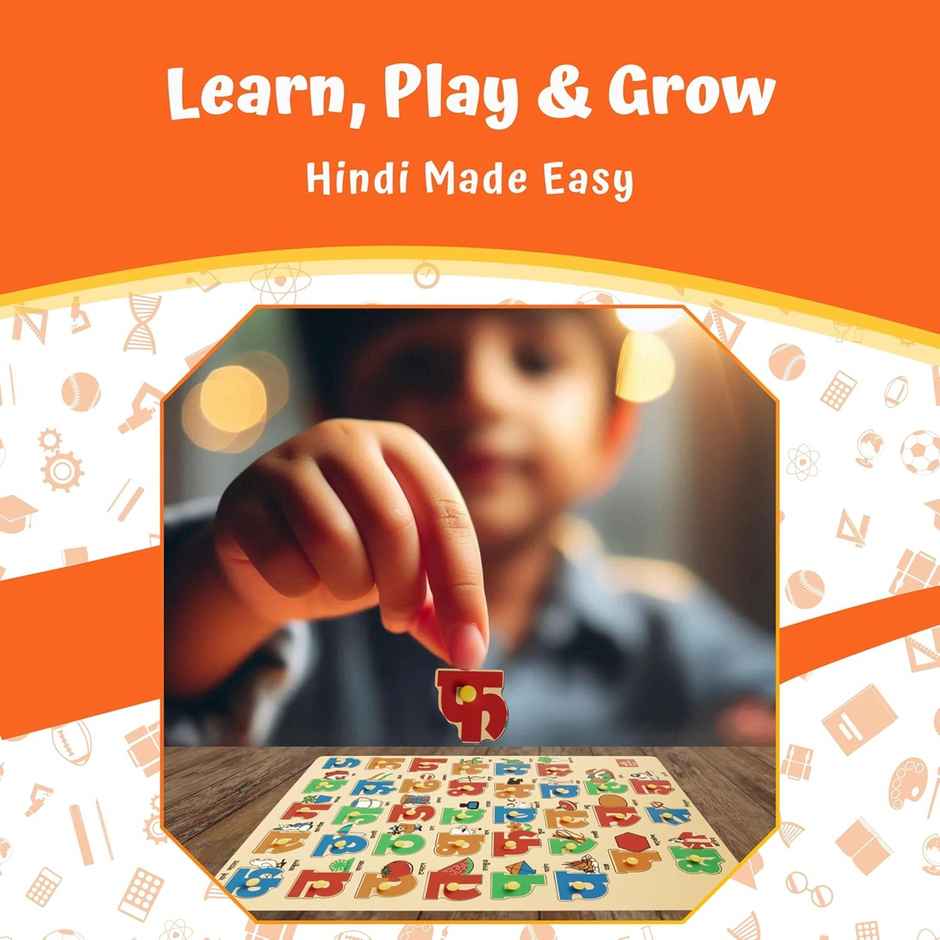 Skillofun Wooden Hindi Varnamala Tray | Alphabet Puzzle for Kids | MontesBAUi Educational Toy