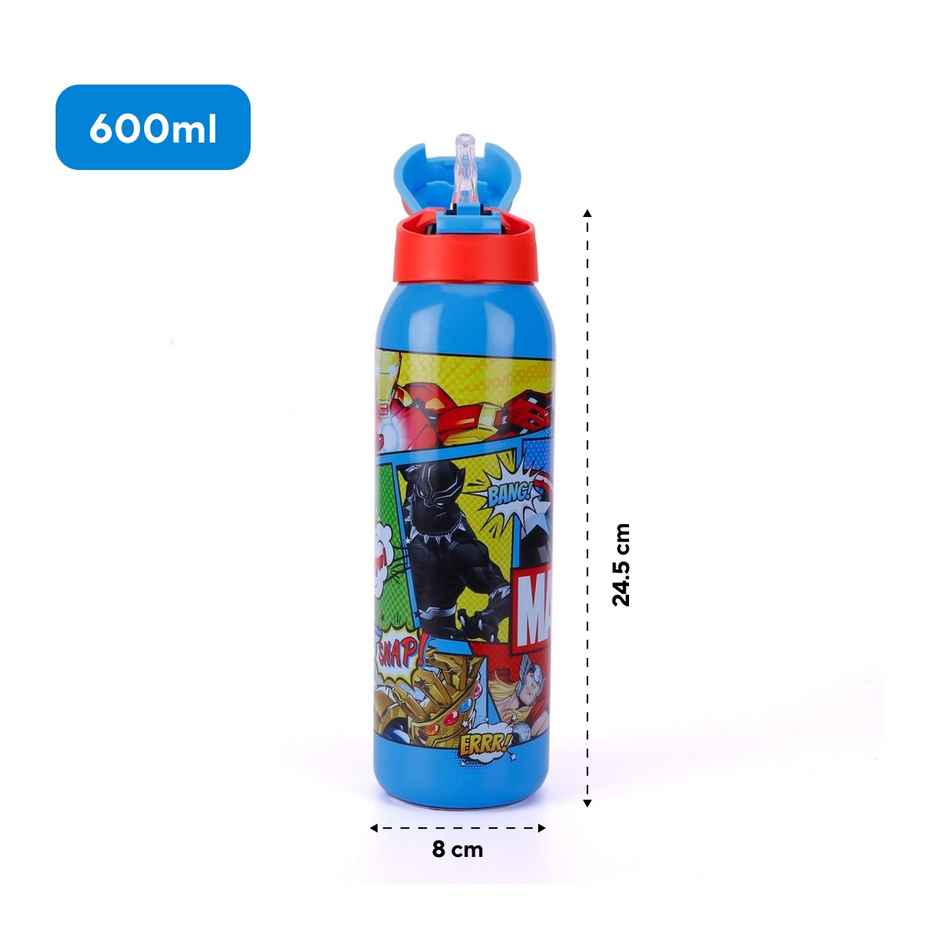 Marvel Avengers Stainless Steel Sipper Bottle | Double Wall | With Straw | 600 ml