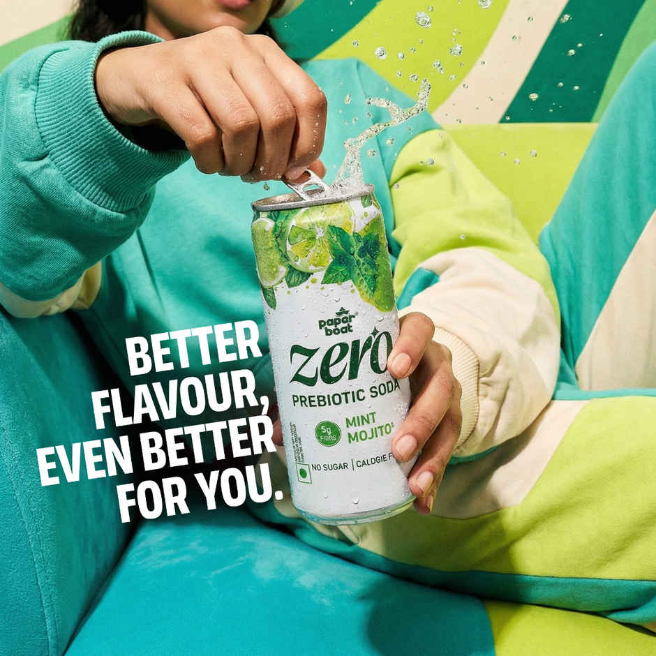 Paper Boat Zero Prebiotic Soda Mint Mojito, 5g Fibre, Caffeinated Sugar Free Cold Drink
