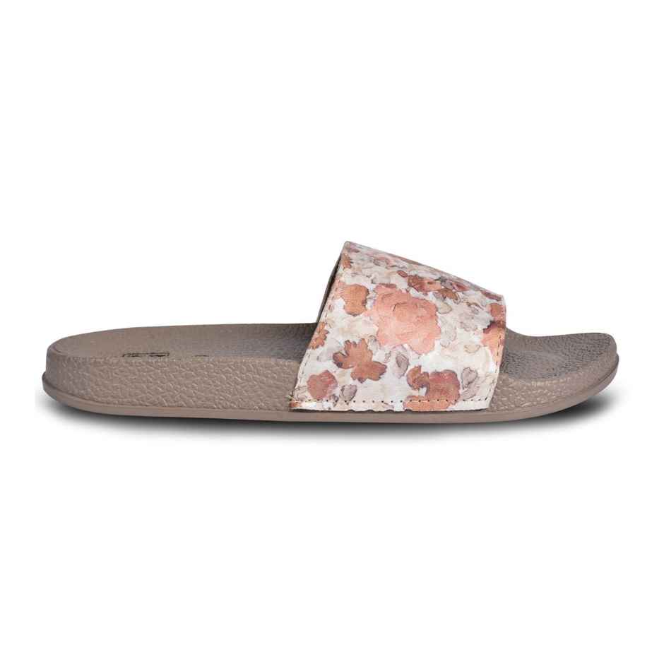 Paragon Cushion Comfort Tan Floral Slides For Women | Tan | UK 6