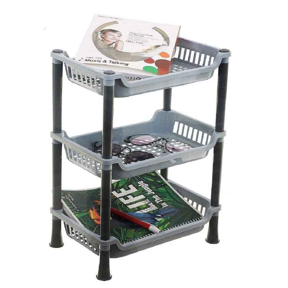 Kuber Industries Plastic 3-Layer Kitchen Rack | Multifunctional Bathroom Rack | Grey