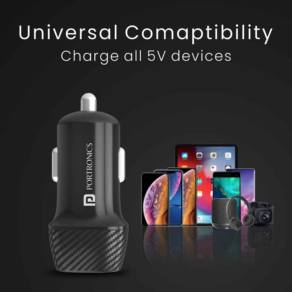 Portronics Car Power 5 12W Fast Car Charger Comes with Micro USB Cable - Black