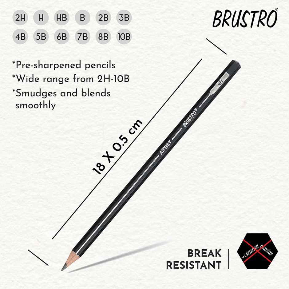 Brustro Artists Fine Art Graphite Pencil Set Of 12 | 10B - 2H | Tin Box