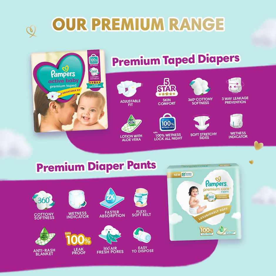 Pampers Active Baby Diaper (Taped, M , 6 - 11 kg) 62 pc Combo