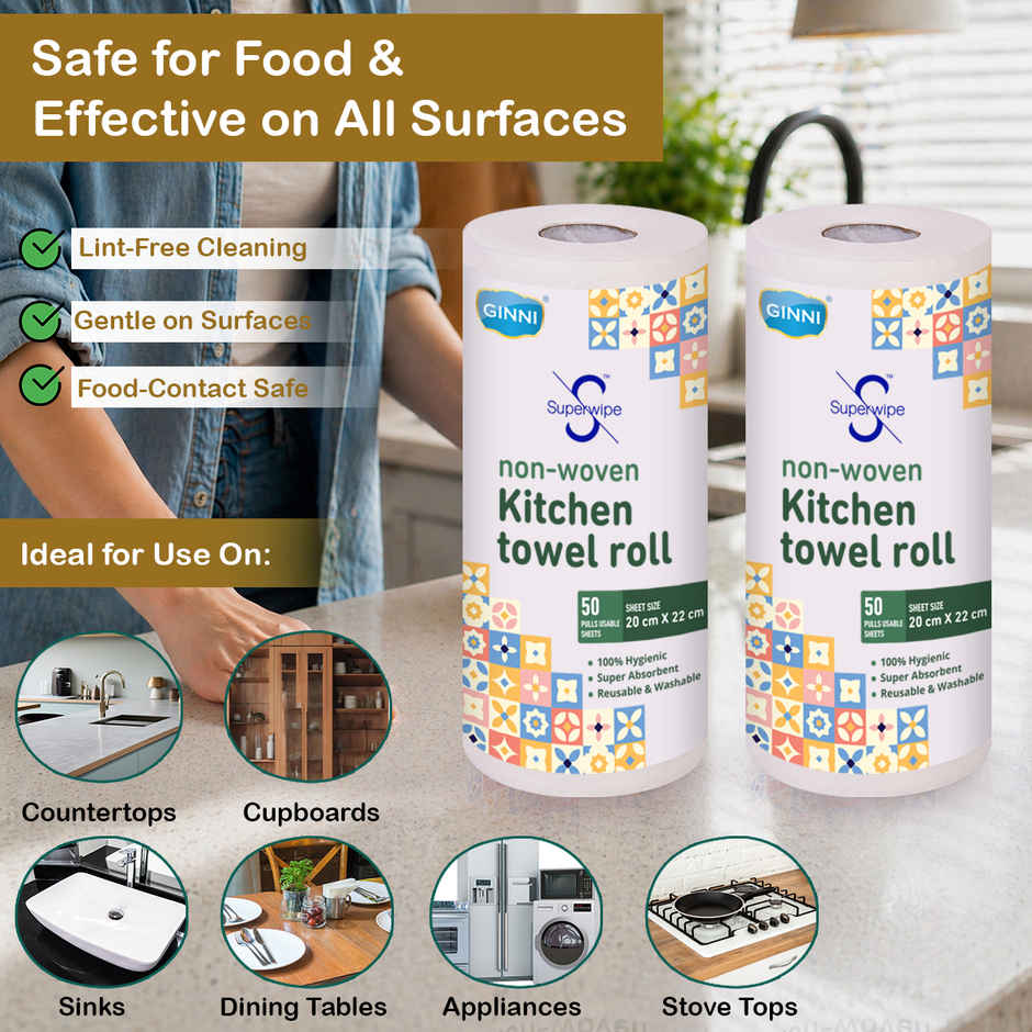 GINNI Superwipe Kitchen Towel Roll | 50 Pulls | 20 x 22 cm