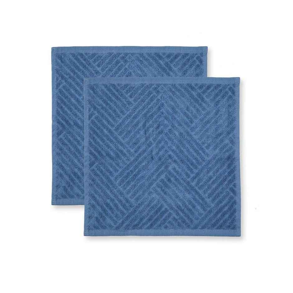Fabindia Blue Cotton Woven Face Towel | Set Of 2