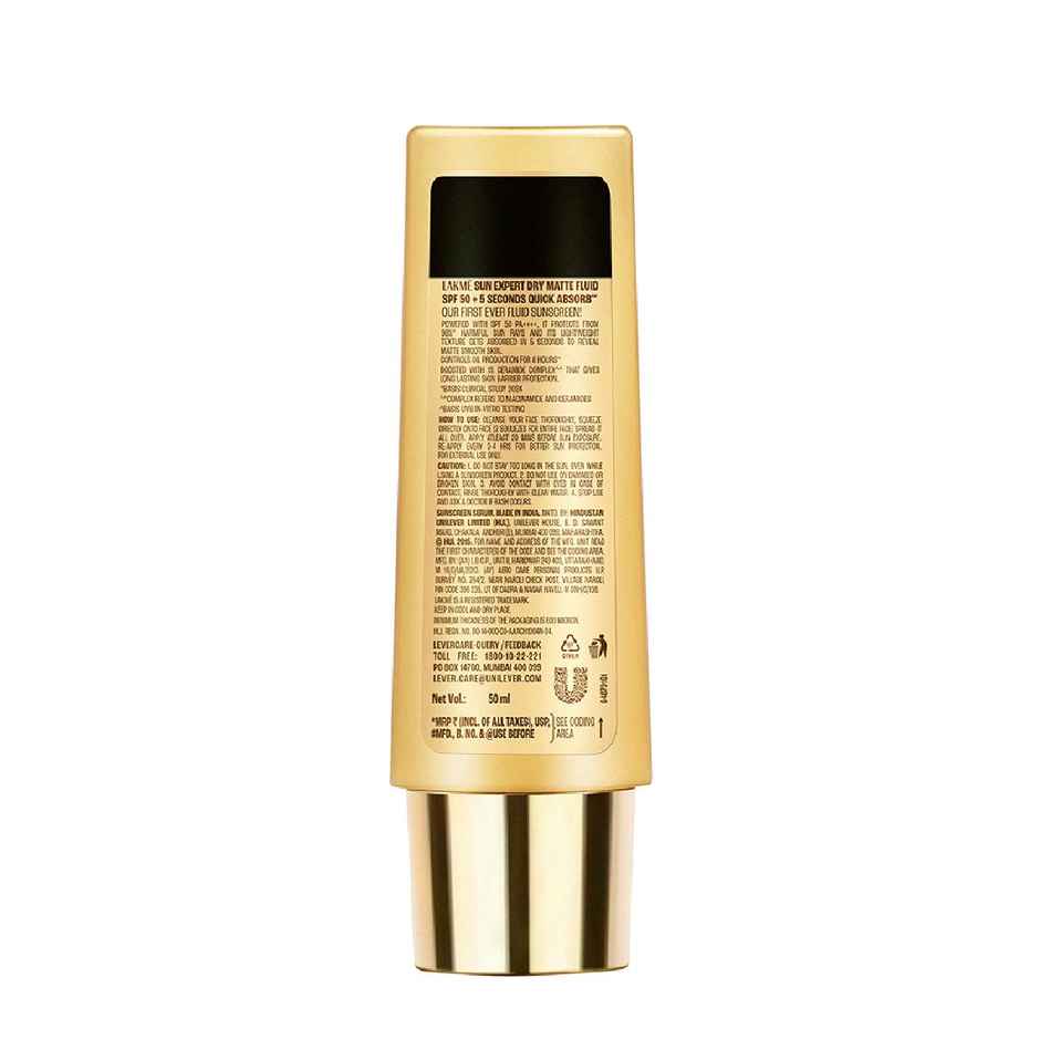 Lakme Sun Expert Dry Matte Fluid Spf 50++++ Sunscreen With 1% Niac & Ceramide, For Oily Skin