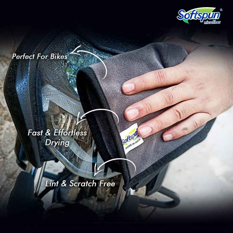 Softspun Microfiber Cleaning Wipes (Small, 500 GSM, 20x30cm, 3pc, Grey)