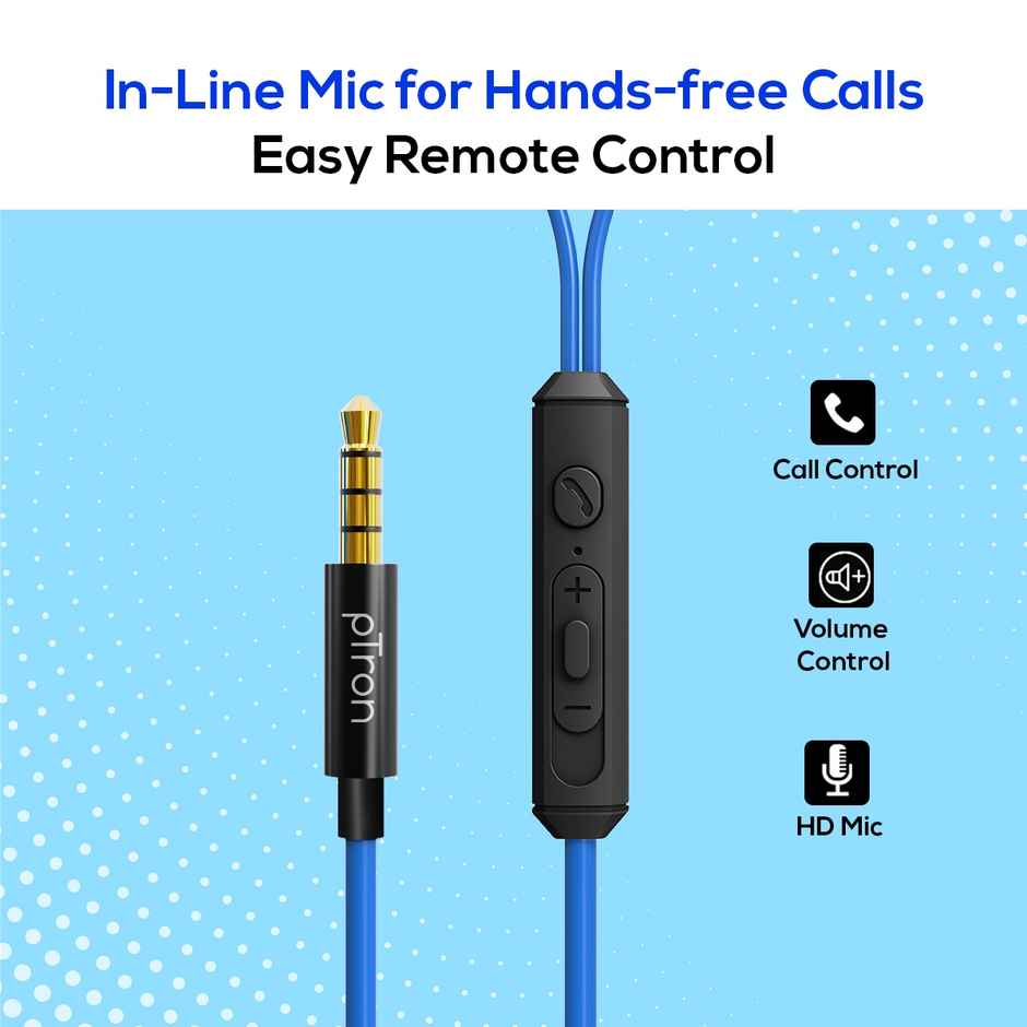 pTron Pride Lite Wired Earphones With Mic Stereo Audio Metal Buds 1.2M Tangle-Free Cable - Black