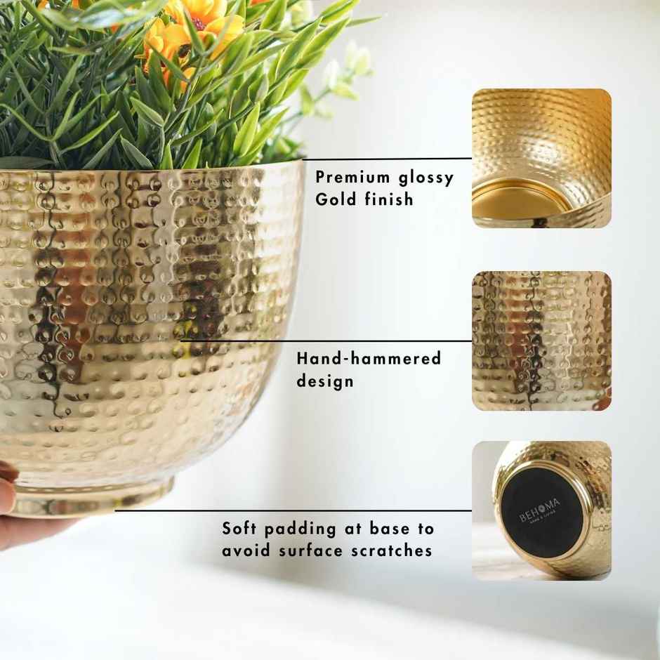 Behoma Metal Hammered Bowl Planter - Gold | Elegant Design