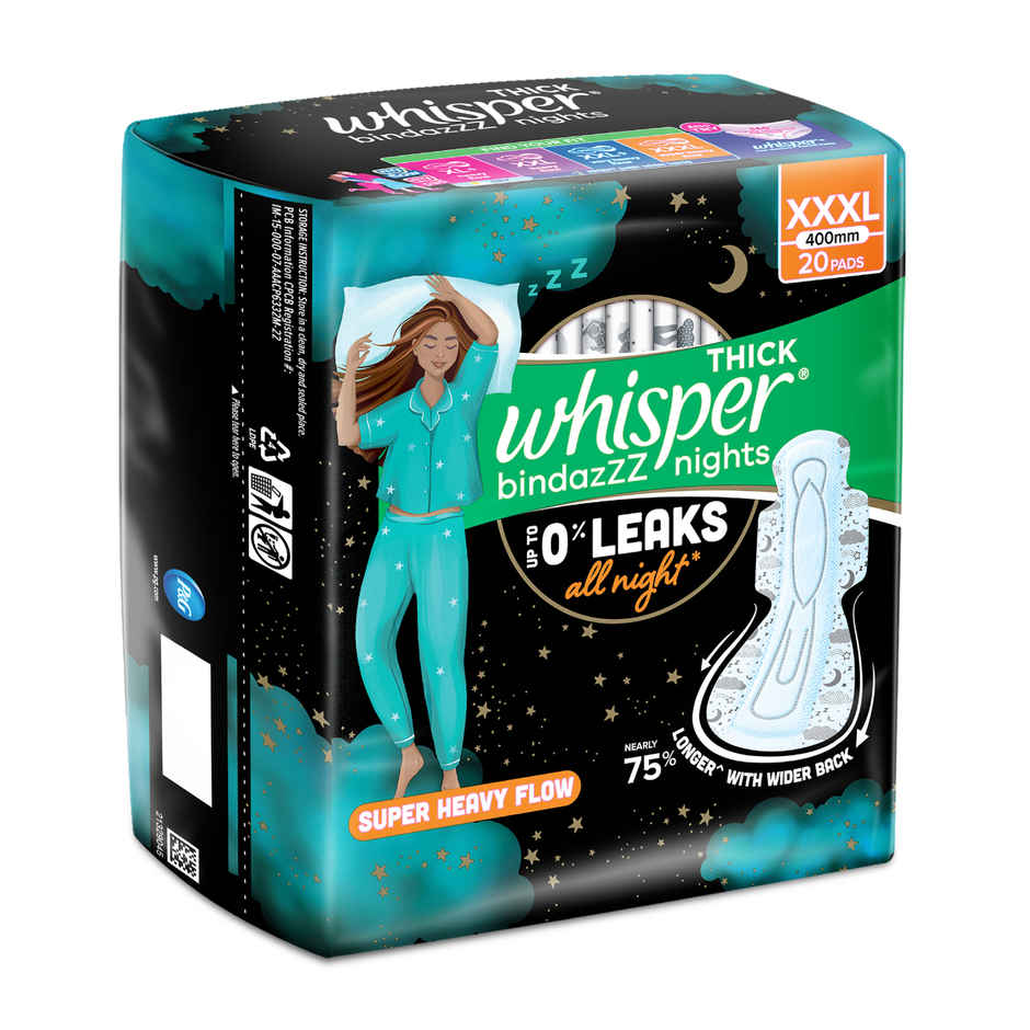 Whisper Bindazzz Nights Sanitary Pads | XXXL | 20 pcs
