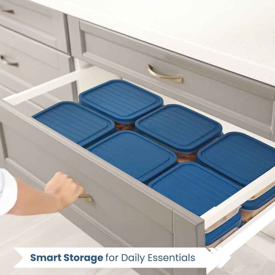 Flair Plastic Storewell Square Food Storage Containers 550Ml - Set Of 3, (Blue), Food Grade