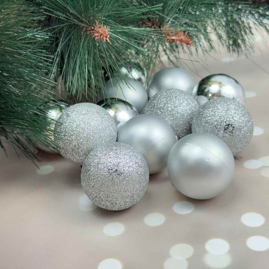 4 cm | 12 pcs Christmas Glitter Matt Shiny Balls Pvc Box Silver | Gullak
