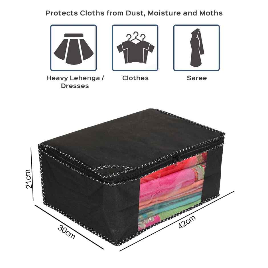 Perpetual Saree Organizer - Foldable Cover with Zip | Transparent Window | Black | Pack of 1