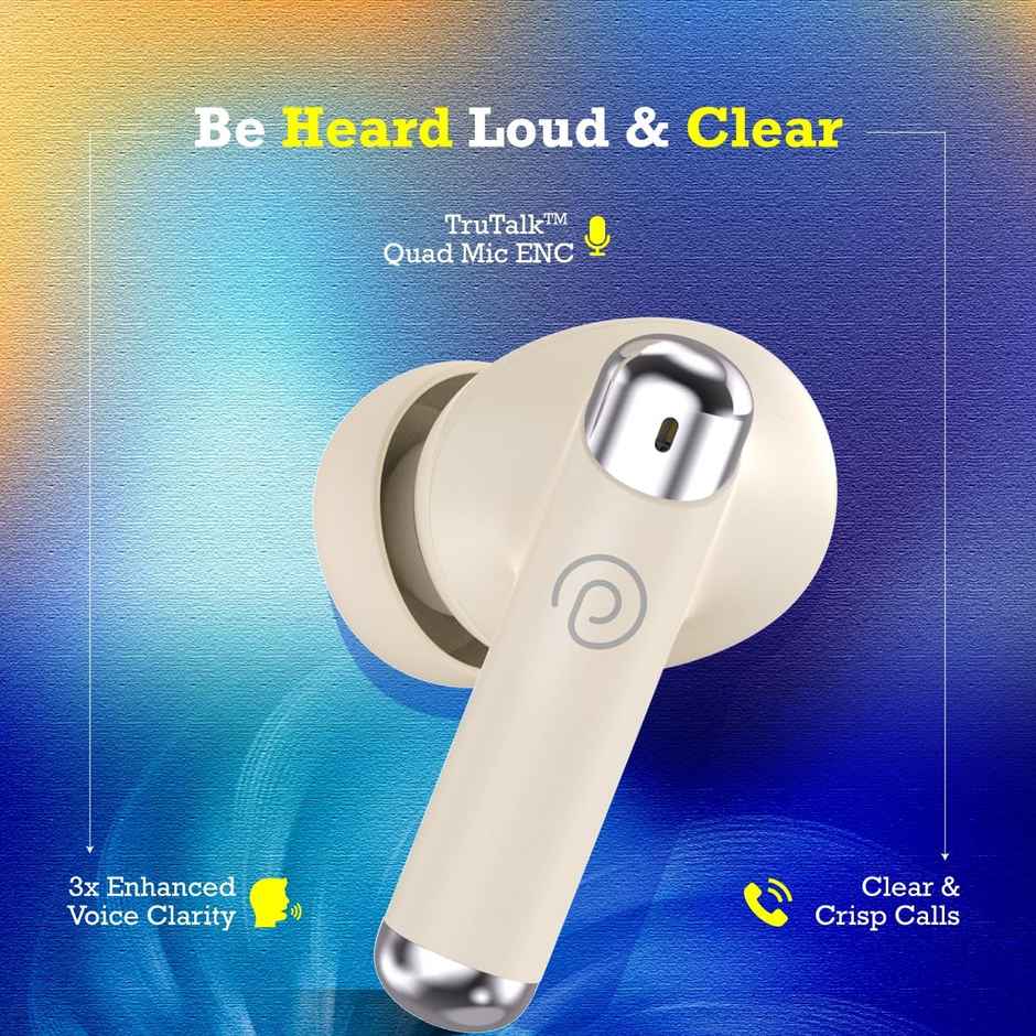 pTron Zenbuds Evo X5 34dB ANC TWS Earbuds | 4 Mic ENC Calls | 45H Playtime | 40ms Low-Latency | Pearl White