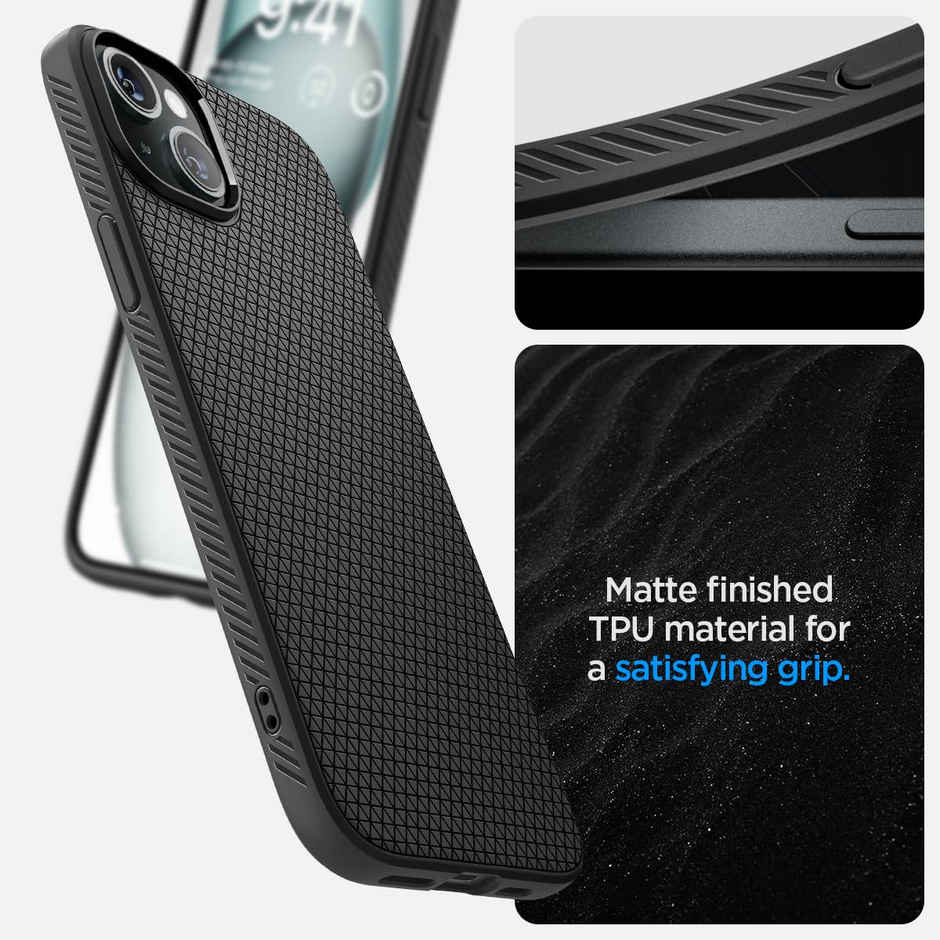 Spigen Liquid Air Back Cover Case Compatible with iPhone 15 (TPU | Matte Black)
