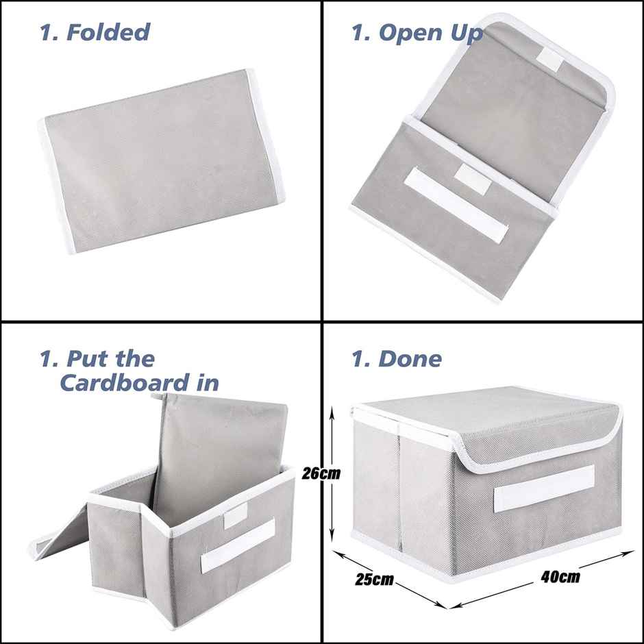 Kuber Industries Non-Woven Plain Dhakkan Drawer Storage Box|Large|Pack of 4|Gray