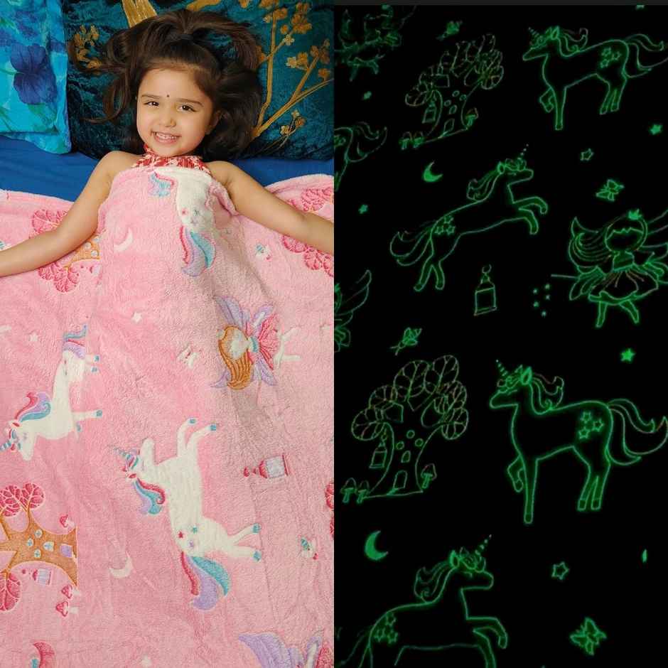 Famyo Glow Blanket, Pink Fairy Queen Size AC Blanket for Ages 3 & Up - 200 x 152 cm