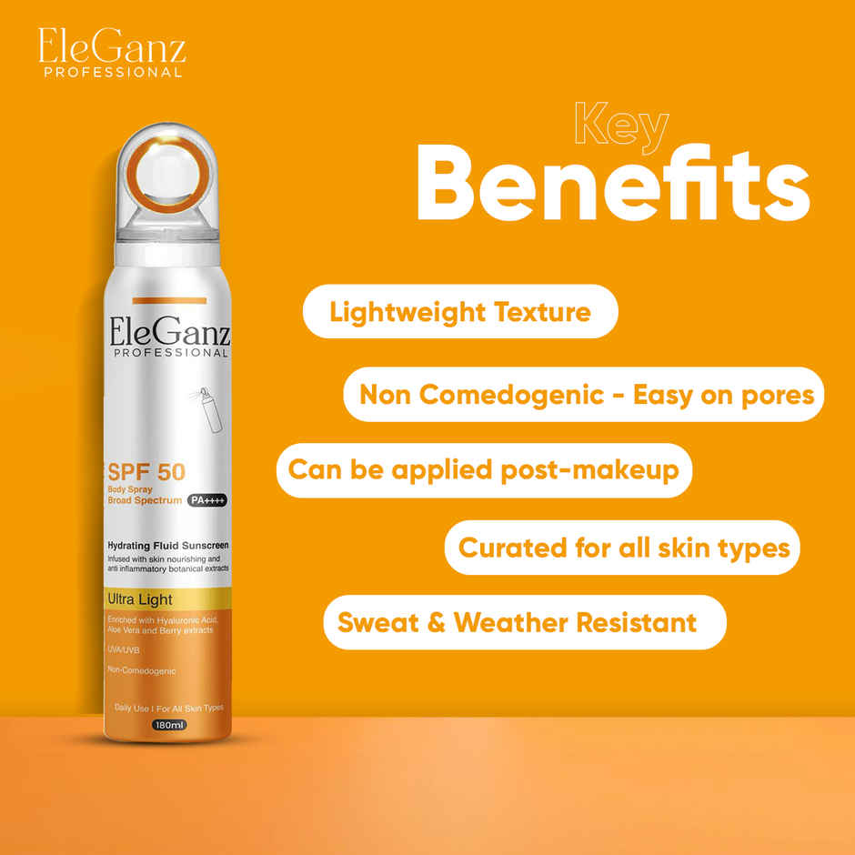 EleGanz Professional Hydrating Fluid Sunscreen Spray For Face & Body | SPF 50 PA++++