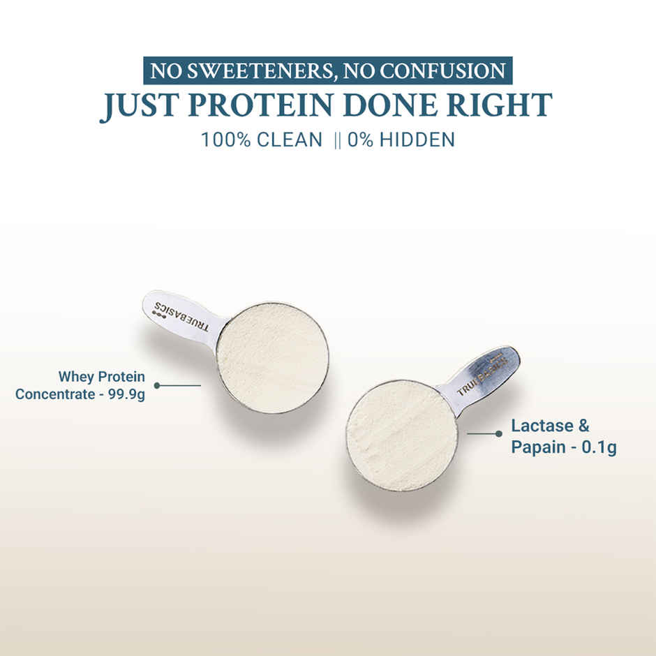 TrueBasics Clean Raw Whey Protein Concentrate Powder (Unflavoured)