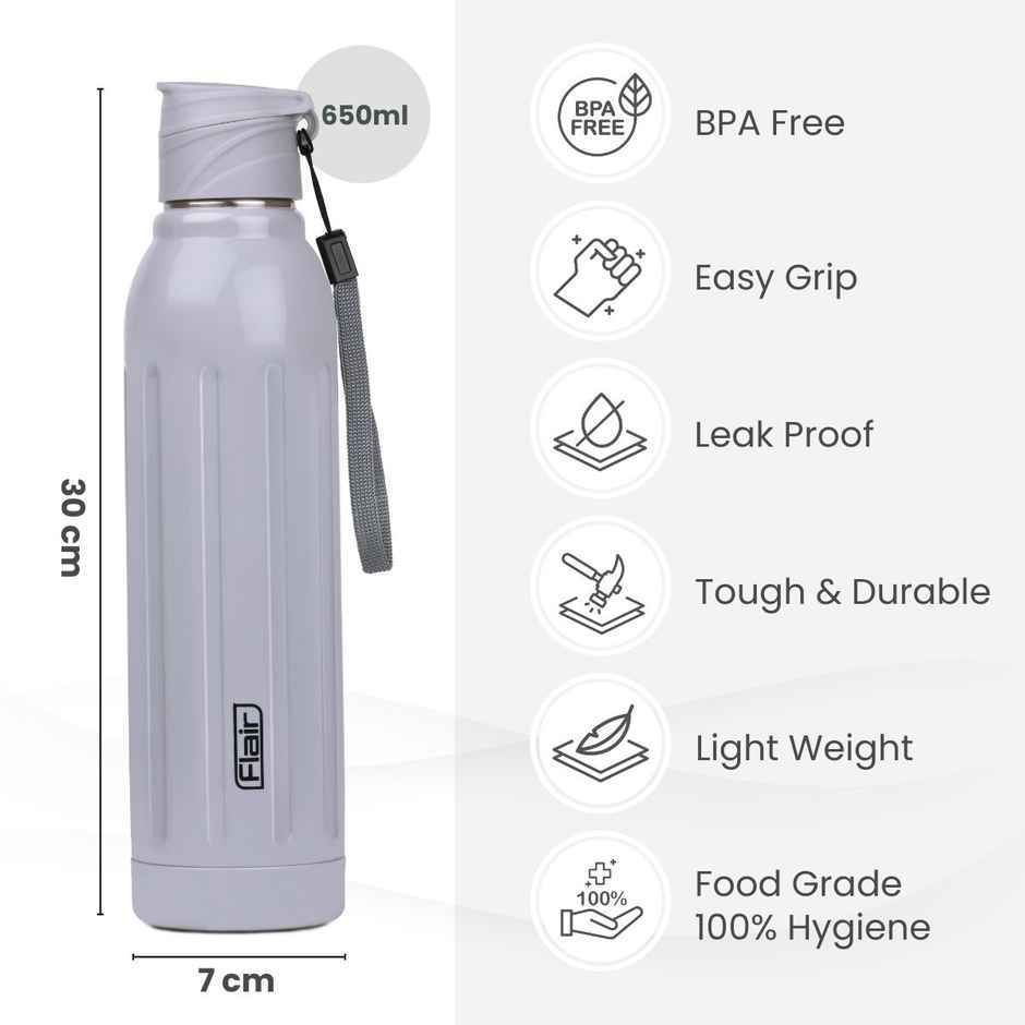 Flair Arrow Stainless Steel Inner Insulated Water Bottle 900Ml Grey