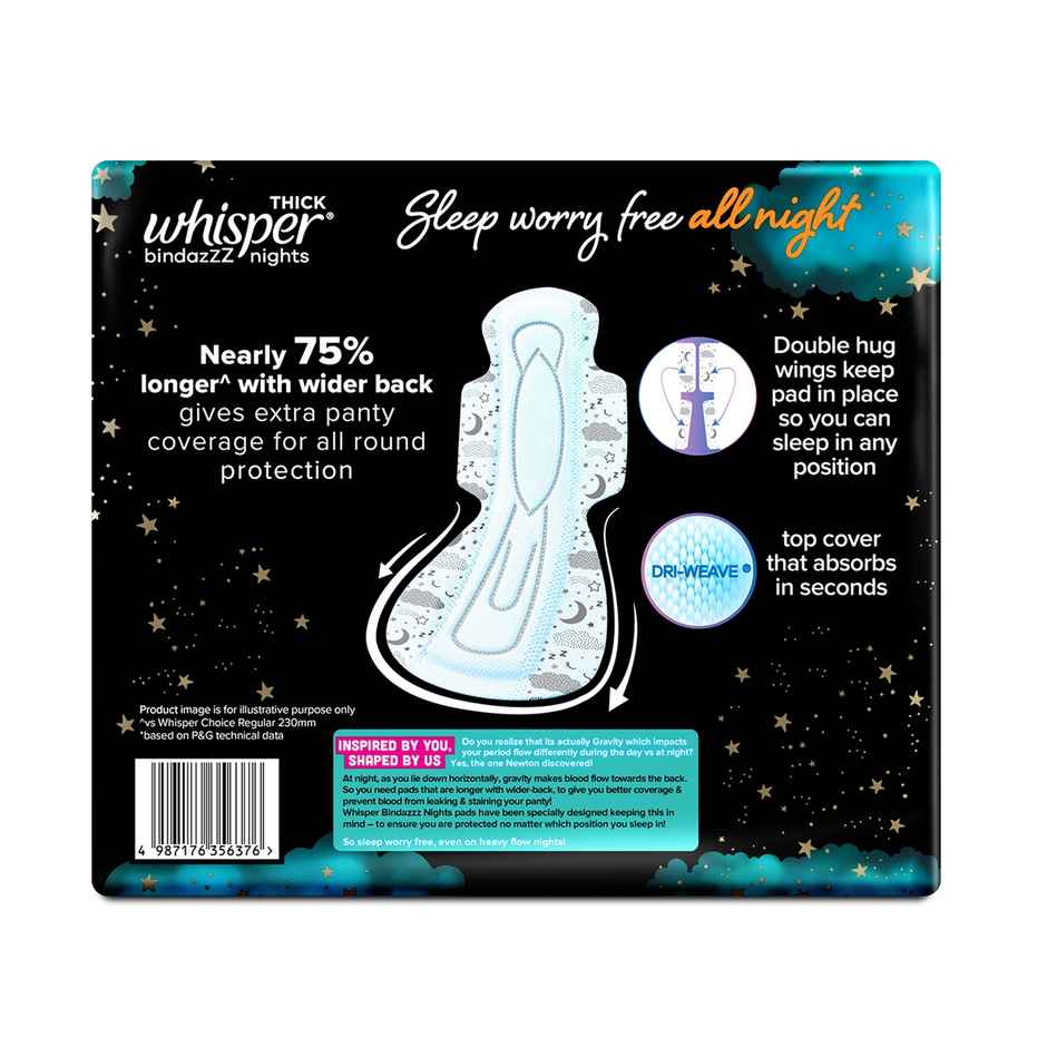 Whisper Bindazzz Nights Sanitary Pads | 3XL | 30 pcs