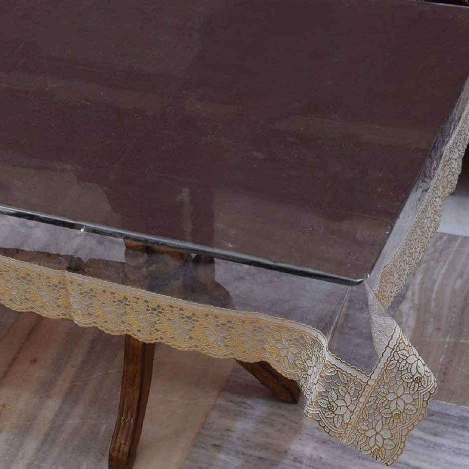 Kuber Industries 6 Seater Dining Table Cloth for Dining | Party | Events (Gold Lace)