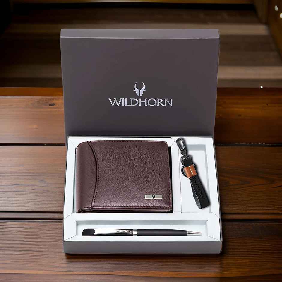 Wildhorn Men's Solid Genuine Leather Gift Set | Brown - One Size