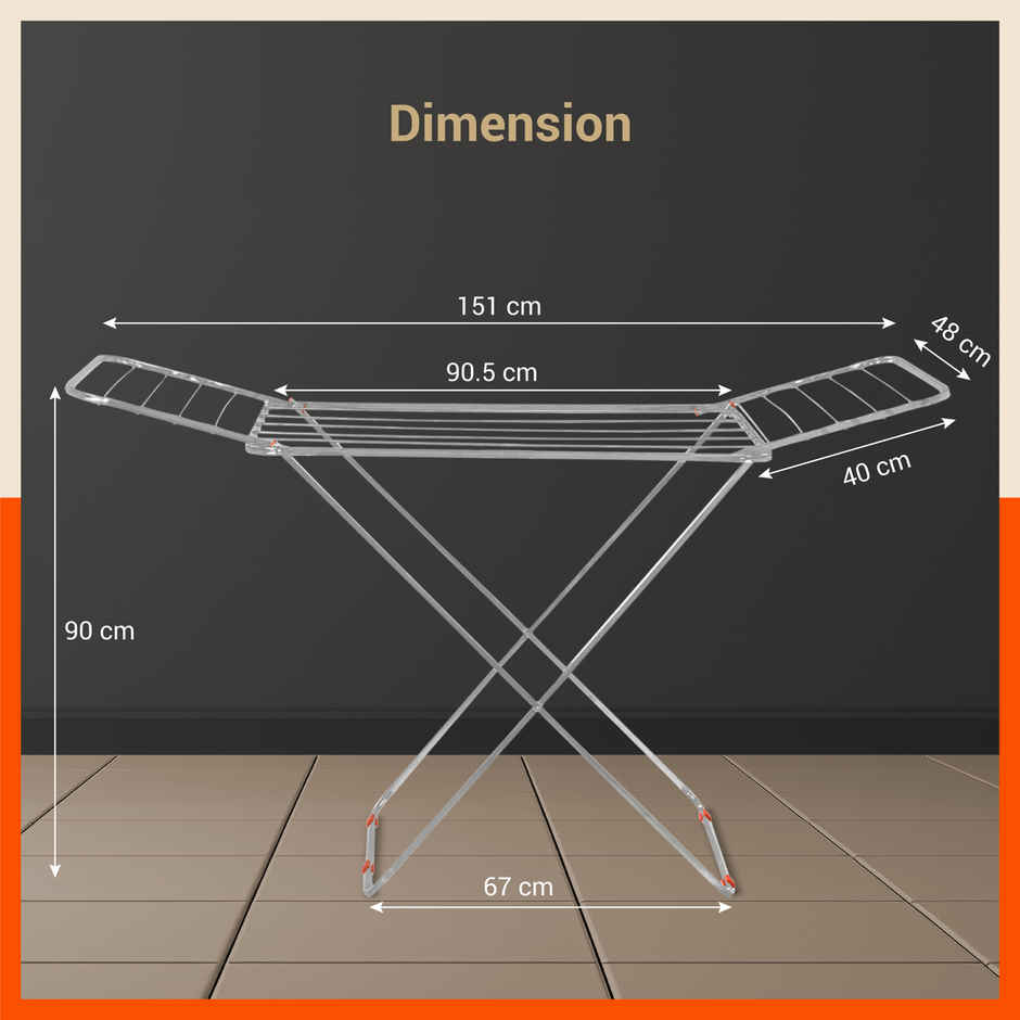 Bathla Foldable Clothes Drying Stand - Silver | Flex | Steel | Heavy Duty & Lightweight