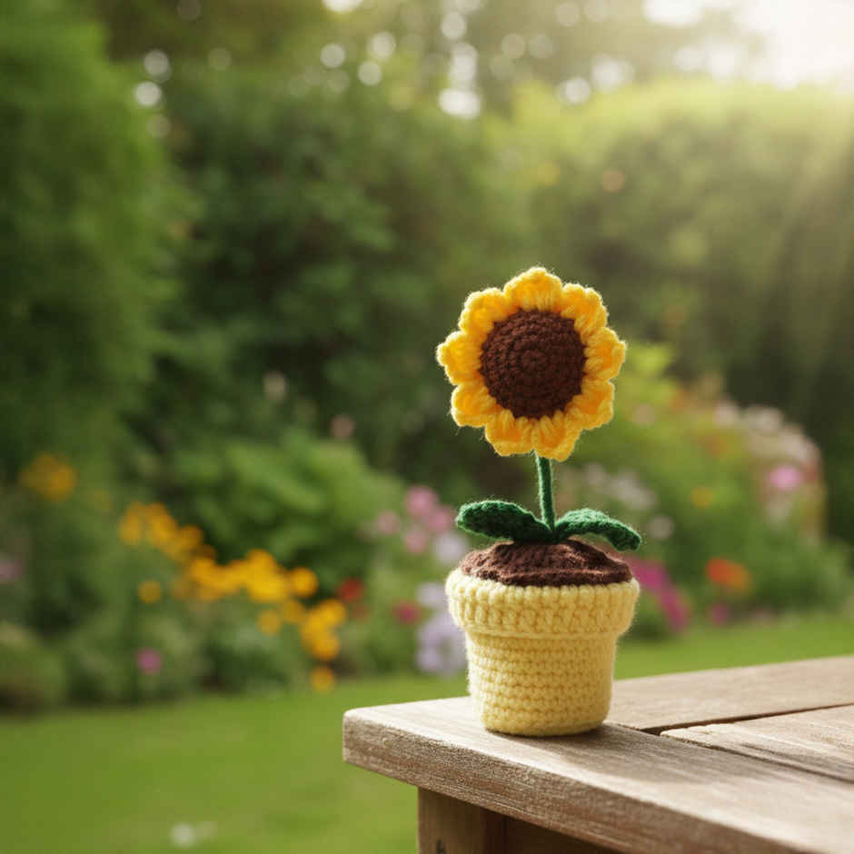 Crochet Sunflower Pot | Decorative Use | Mad Over Print