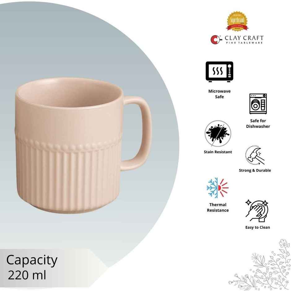 Clay Craft Fine Ceramic Crimson Ivory Coffee Mug Set Of 6 | Cups For Tea and Coffee