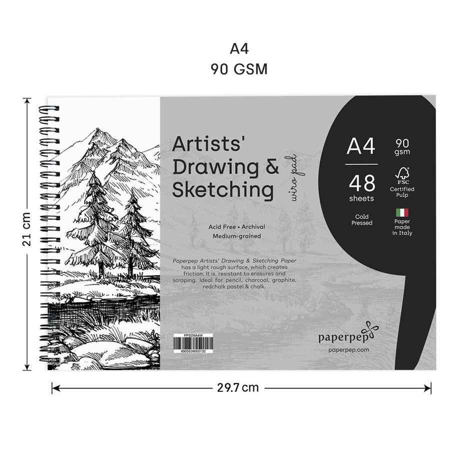 Paperpep Artists' Sketching & Drawing Wiro Pads 90Gsm A4 Pack Of 48