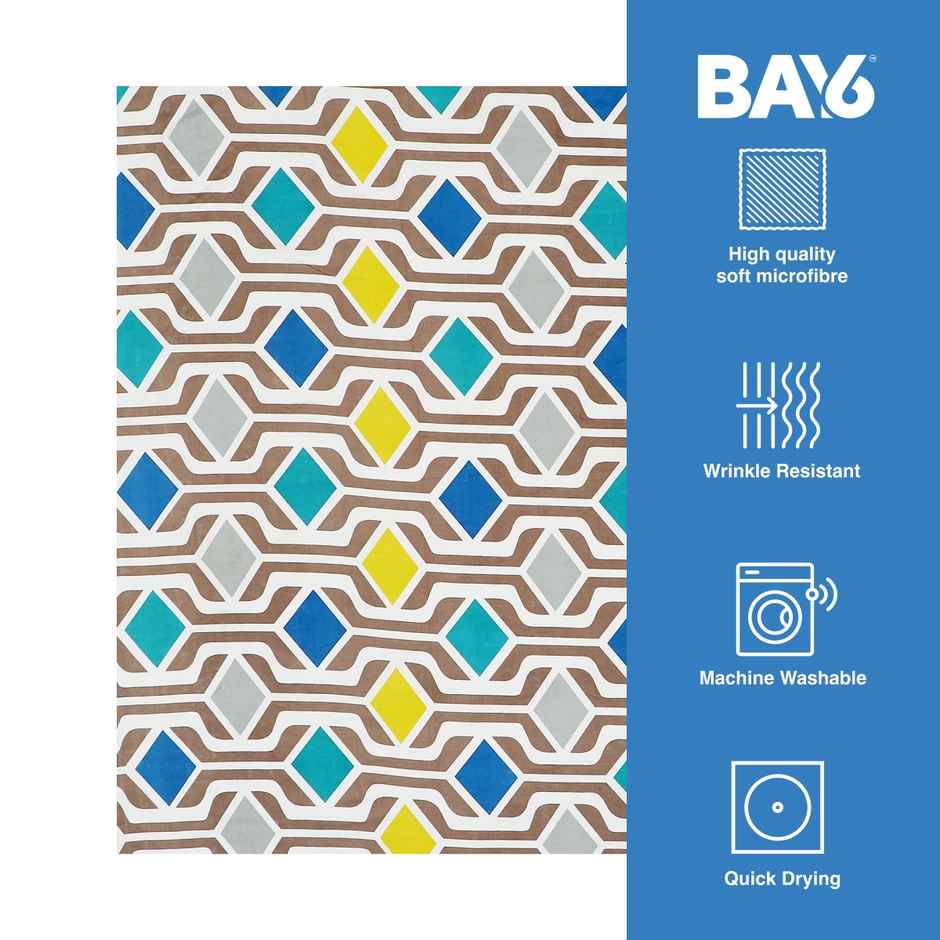 BAY6 Single 110 GSM Microfibre Geometric Print Bedsheet, 1 Pillow Cover | Blue & Grey | 59 x 87 in