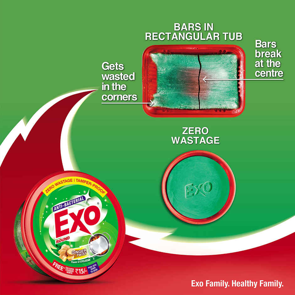 Exo Touch & Shine Round Ginger Twist Dishwash Bar | Anti Bacterial | Tub