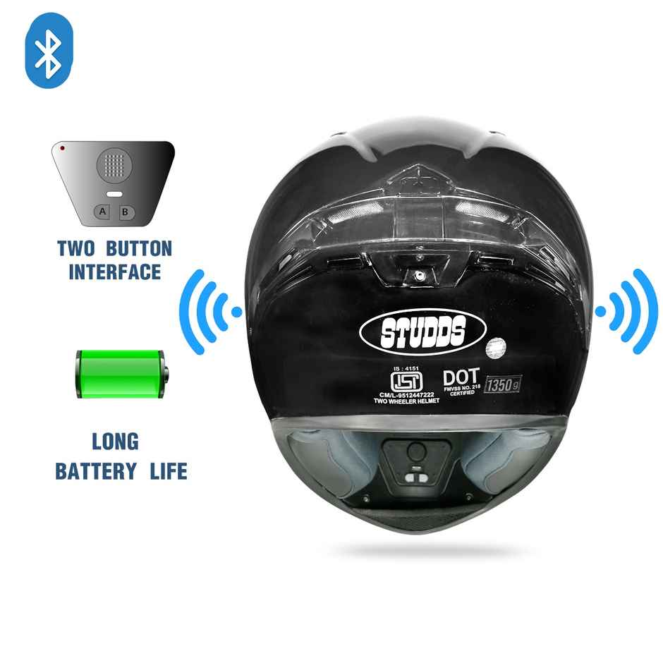 Studds Thunder Bluetooth Helmet | Music - Calls & Voice Control | Black - XL