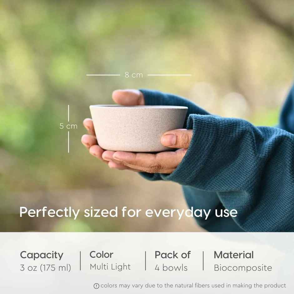Eha Earth Friendly Small Bowls for Kitchen | 175 ml, 4 pcs, Multi-light | Rice Husk Biocomposite