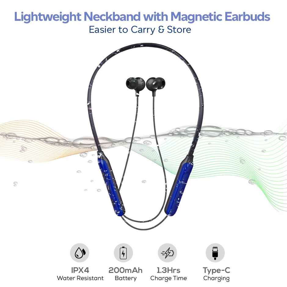 pTron Tangent Duo Wireless Neckband Stereo Sound Hd Calls 24Hrs Playtime- Black Blue