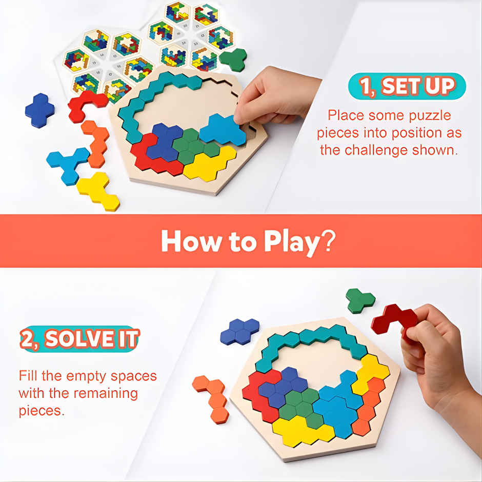 Fablue Wooden Puzzle Toddlers Toy For Kids | Hexagon Educational Learning Puzzle Toy