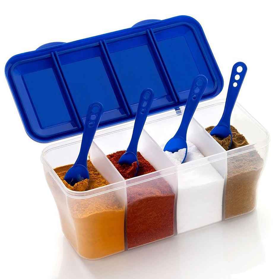 YouBee Plastic Multipurpose 4 in 1 Masala Box for Kitchen | 1800 ml with 4 Spoons