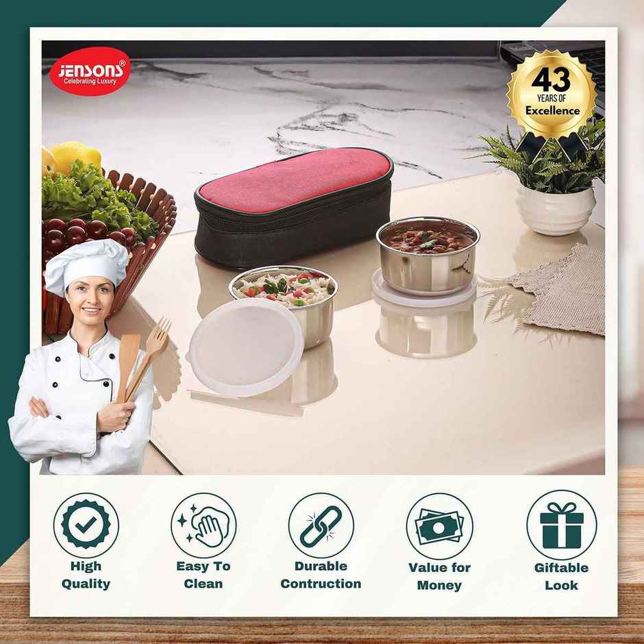 Jensons Stainless Steel Essence Lunch Box with 2 | Leak Resistant Containers |300mlX2