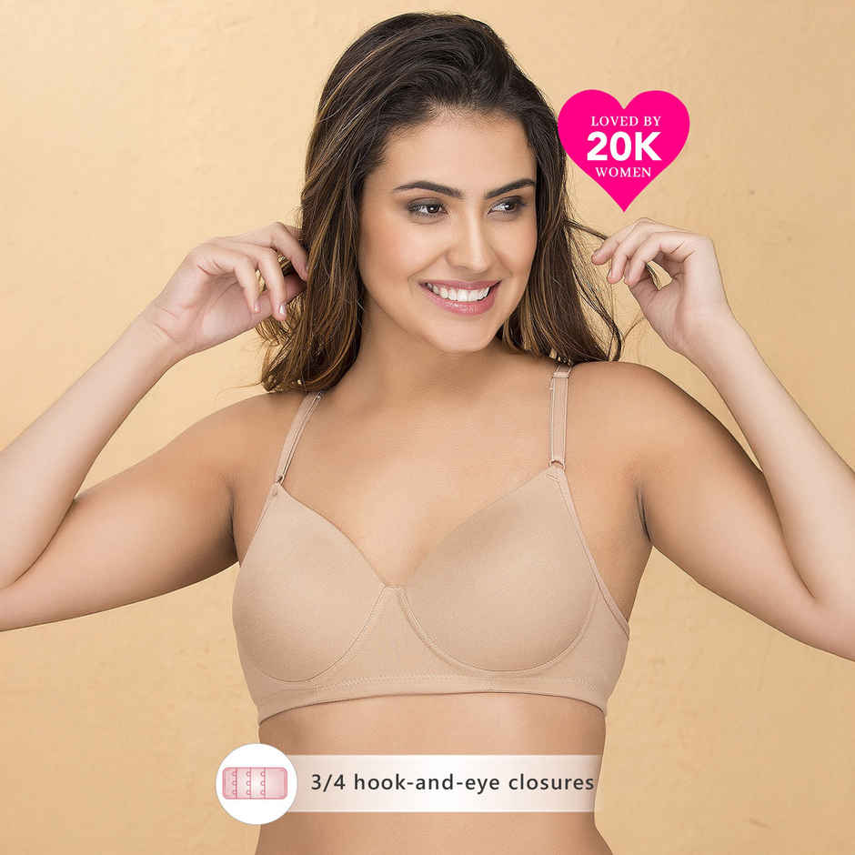 Clovia Women Padded Non-Wired Full Coverage T-Shirt Bra - Cotton Rich | Beige | 32D