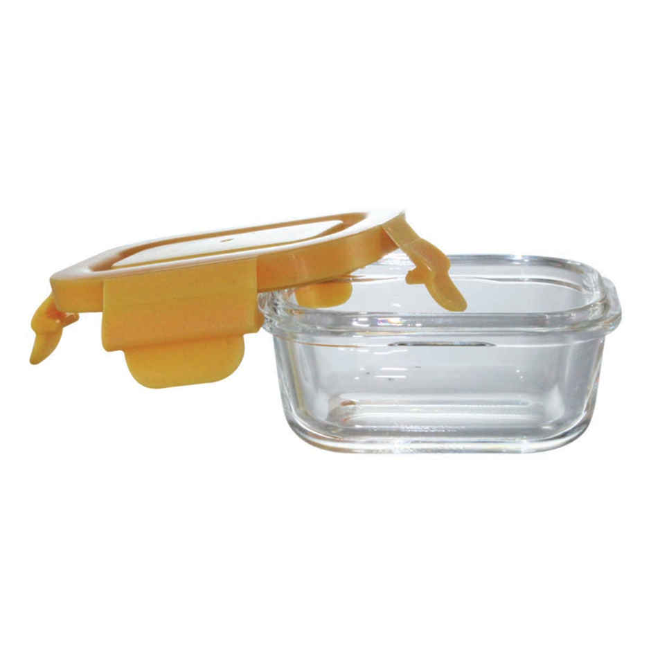 BAY6 Premium Imported Borosilicate Glass Container with Lid 120 ml - Rectangle- Yellow