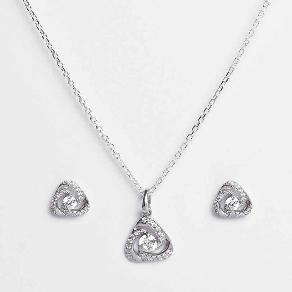 Clara 925 Sterling Silver Bianca Solitaire Pendant Earrings Chain Necklace Jewellery Set