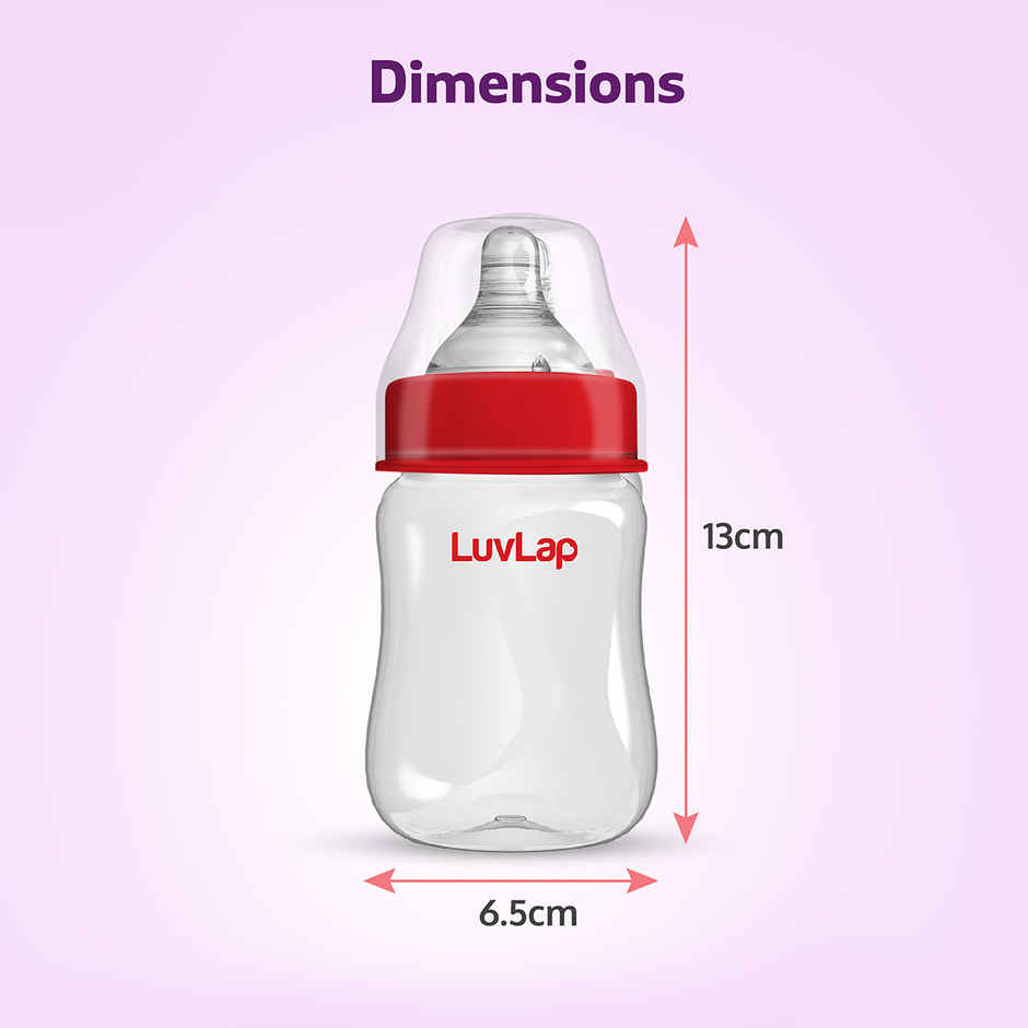 LuvLap Wide Neck Bottle with Anti-Colic Nipple, Soft & Flexible Silicone, upto 3 Years, BPA Free