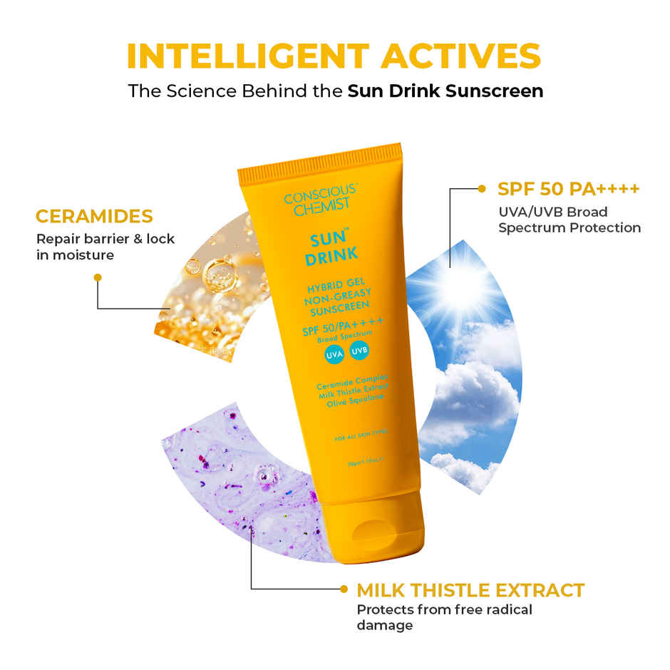 Conscious Chemist Sun Drink Hybrid Lightweight Gel Sunscreen SPF 50 PA++++ UVA/UVB With Ceramides